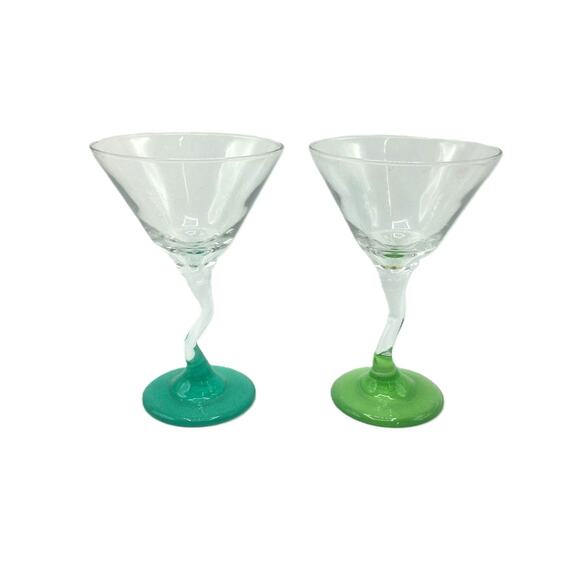 Libbey WATUSI Multicolor Martini Glasses Retro Zig Zag Stem Barware - Picture 5 of 8